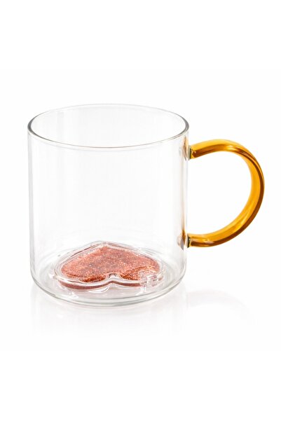 Ginza Чаша с 3D оранжев модел на сърце, Двуспален стени, брокатена вложка, 30...