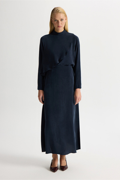 MISS DALIDA A Kesim Cupro Etek Dark Navy