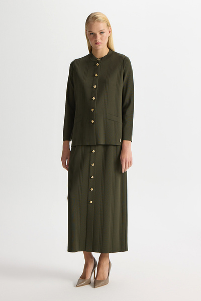 MISS DALIDA Aksesuar Detaylı Triko Kalem Etek Haki