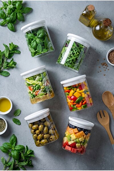 ZURİ DESİGN Glass Storage Jar with Vacuum White Lid Dry Food Container 610 ml