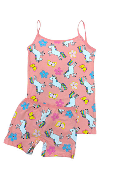 zahider Girl's 100% Cotton Rope Strap Unicorn Patterned Undershirt Boxer Set