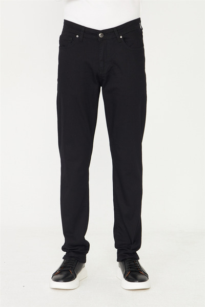 White Stone Black Straight Cut Modern Casual Jean Trousers