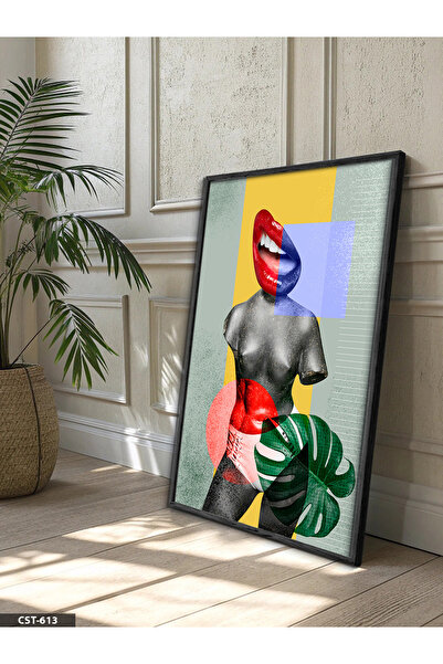 Evinemoda Colorful Collage One Piece Black Wooden Framed Painting