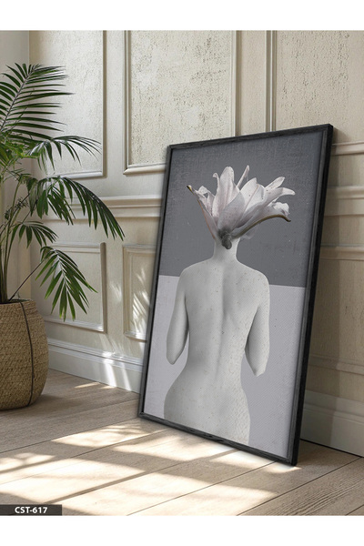 Evinemoda Cvjetni portret kolaž, jednodijelna crna slika u drvenom okviru