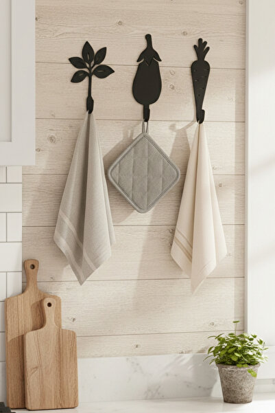 Grandmix 3'lü Mutfak Askı Seti Sebze Figürlü Dekoratif Havlu ve Mutfak Önlüğü...