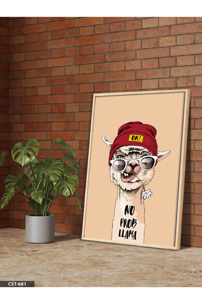 Evinemoda Cool Lama Single Piece Wooden Framed Painting