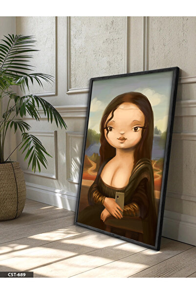 Evinemoda Tablou digital Mona Lisa, într-o singură piesă, cu ramă din lemn negru