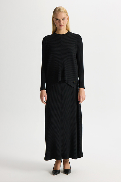 MISS DALIDA Rahat Kesim Fitilli Triko Etek Siyah