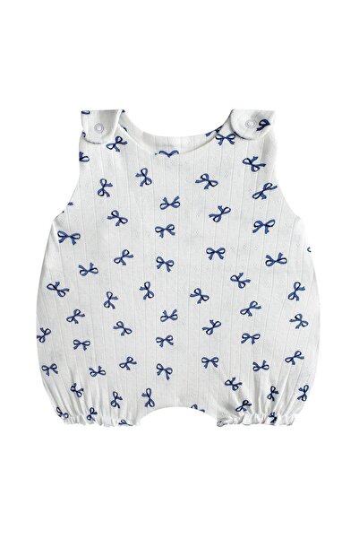 Antebies Organik Gots Sertifikalı Mavi Kurdele Jakar Omuzda Çıtçıtlı Kolsuz Ş...