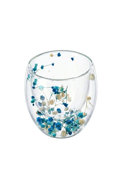 Ginza Glass with dried flower insert, blue flower, double walls, borosilicate...