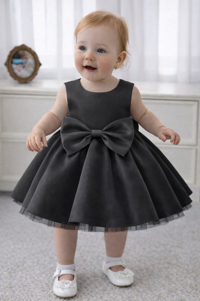 SUNEH Βρεφικό φόρεμα με μαύρο φιόγκο, λεπτομερές, για γενέθλια και ειδικές πε...