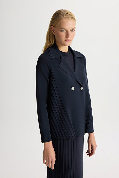 MISS DALIDA İki Düğmeli Bekletme Detaylı Triko Ceket Siyah