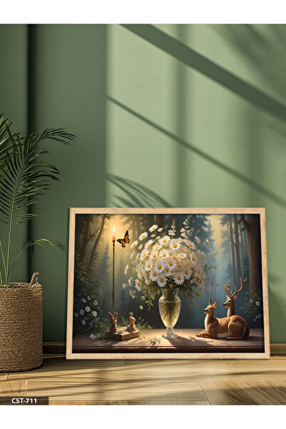 Evinemoda Tratinčice i jeleni u vazi Jednodijelna slika u drvenom okviru
