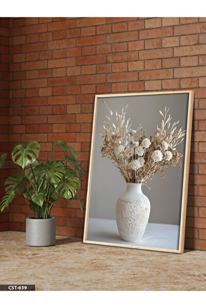 Evinemoda Plantă minimalistă în vază, tablou înrămat cu lemn dintr-o singură ...