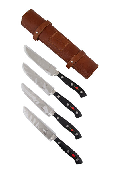 4’lü Steak Bıçağı Seti – 12 cm Servis Bıçakları (Deri Kılıflı)
