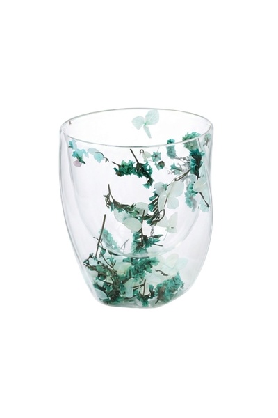 Ginza Glass with green dried flower insert, double walls, borosilicate glass,...