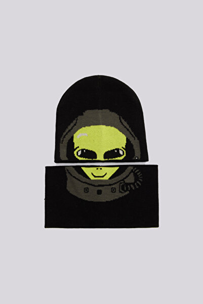 Nebbati طقم وشاح وقبعة صوفية منقوش للأولاد