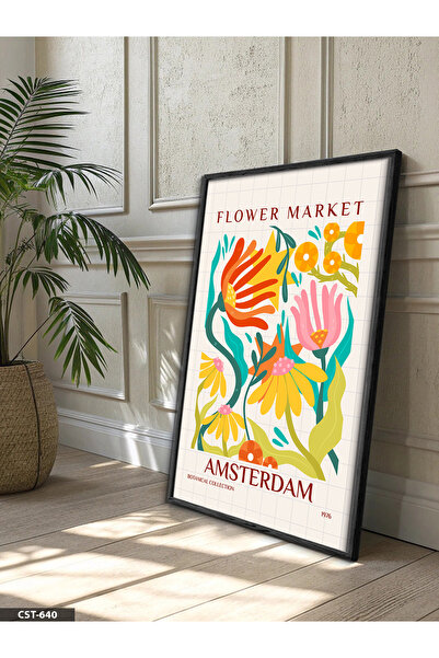 Evinemoda Amsterdam Flower One Piece Black Wooden Framed Painting