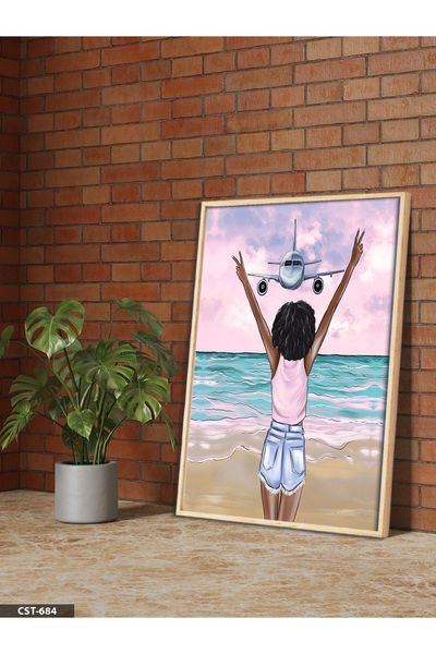 Evinemoda Woman Saluting the Airplane One-Piece Wooden Framed Painting