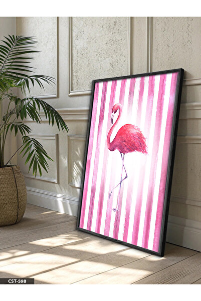 Evinemoda Flamingo jednodijelna crna slika u drvenom okviru