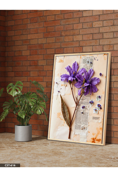 Evinemoda Osušeni ljubičasti cvet, jednodijelna slika u drvenom okviru