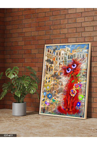 Evinemoda Pernato, lepršavo, crveno mačka Jednodijelna slika u drvenom okviru