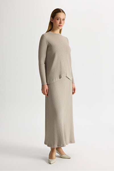 MISS DALIDA Rahat Kesim Fitilli Triko Etek Stone