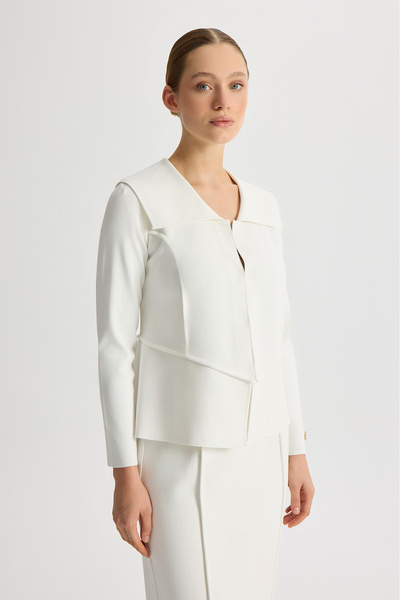 MISS DALIDA Yaka Detaylı Triko Şık Ceket Ekru