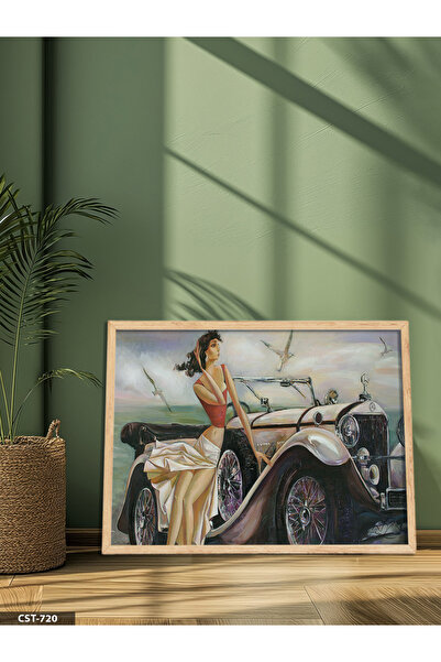 Evinemoda Automobil i žena u haljini, jednodijelna slika u drvenom okviru