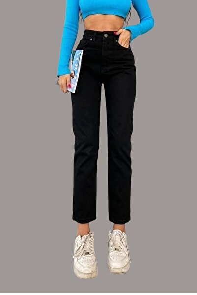 Ramrod Black Lycra High Waist Denim Mom Jeans Boyfriend Jeans Trend Edition