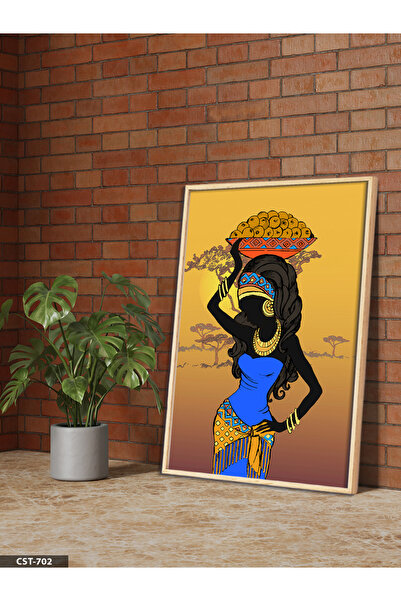 Evinemoda Tablou cu ramă din lemn, reprezentând o femeie africană etnică