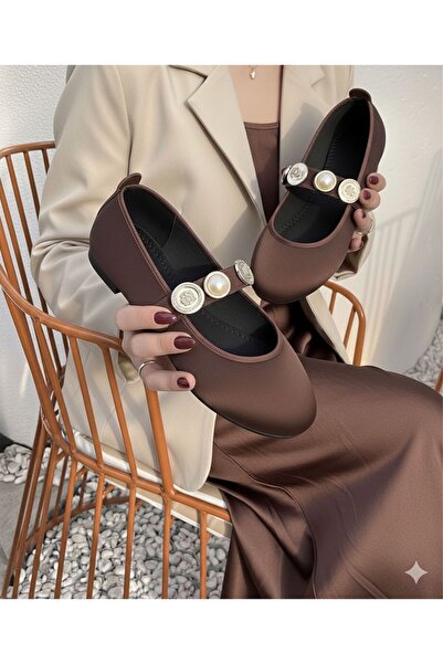 İncimoda Aci Coffee Satin Women's Round Toe Orthopedic Memory Sole Ballerina ...