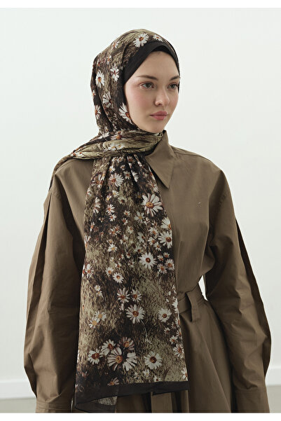 Fresh Tiny Daisy Patterned Cotton Viscose Shawl Mink