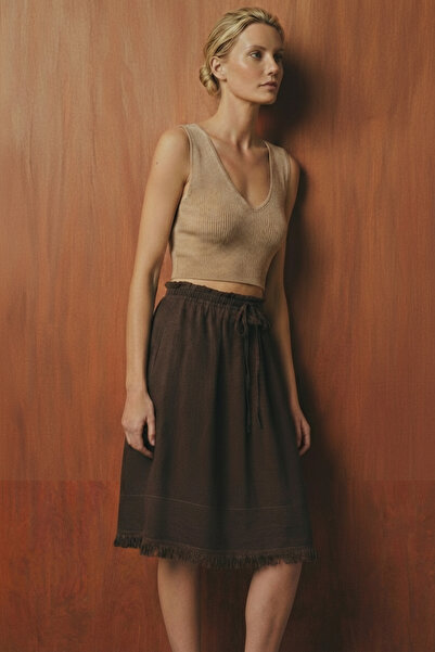 Maule Ленена пола с дължина до коляното и подгънат подгъв от Lyocell за жени ...