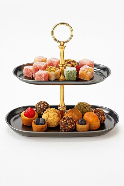 İLİVA 2-Tier Metal Presentation Stand with Gold Handles – Turkish Delight & C...