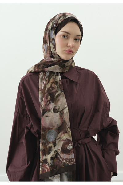 Fresh Sweet Vanilla Patterned Cotton Viscose Shawl Brown