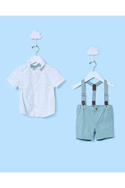 REDTAG طقم ملابس أبيض وأزرق للأطفال الرضع (3 قطع) يتضمن قميصاً أبيض وأزرق مع ...