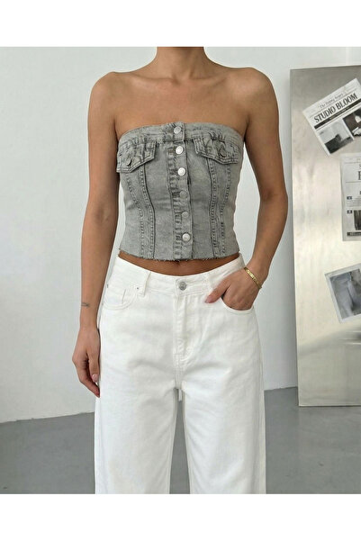 HerTon Γυναικείο 100% βαμβακερό τζιν μπουστιέ – Μοντέρνο κροπ τοπ χωρίς τιράν...