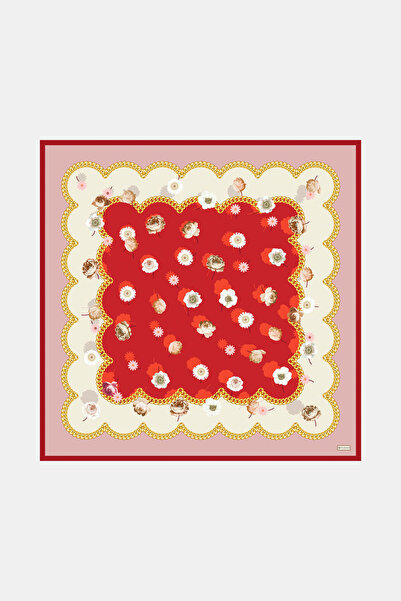 Vakko KIRMIZI ÇİÇEK DESENLİ TWILL EŞARP