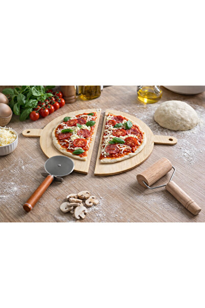 STONE EDITION Premium Wooden Pizza Making Set – 3-Piece Home Pizza Preparatio...