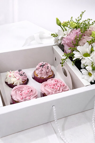 Ege Concept Life Pasta Çiçek Kurabiye Kutusu 2 Bölmeli 4'lü Cupcake Seperatör...