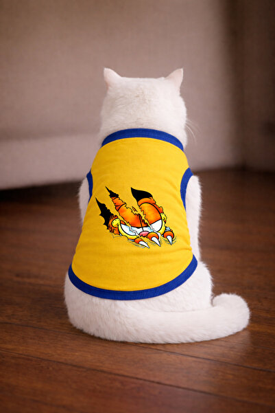 petite pati تيشيرت أصفر مطبوع عليه قطة من Garf3 مقاس S (100% قطن ممشط)