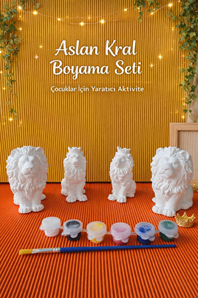 TARÇIN BOYAMA ATÖLYESİ Taş Boyama Aslan Kral 4 Adet Obje DIY/Kendin Yap Etkinlik