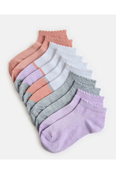 REDTAG Senior Girls Assorted Low Ankle Socks With Scallop Welt Edge Set (5 Pa...