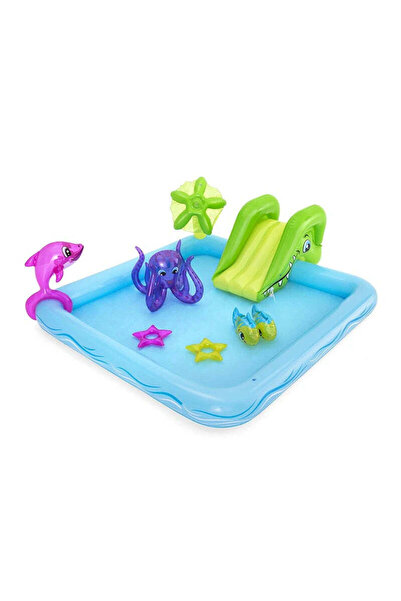BESTWAY Piscină gonflabilă tip acvariu cu tobogan pentru copii, albastră, 53052