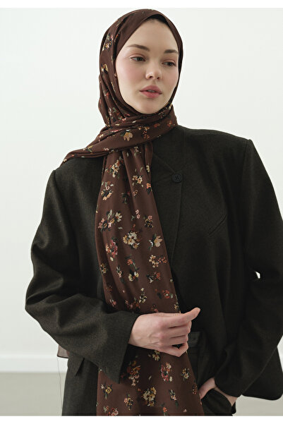 Fresh Tiny Blooms Patterned Cotton Viscose Shawl Warm Brown