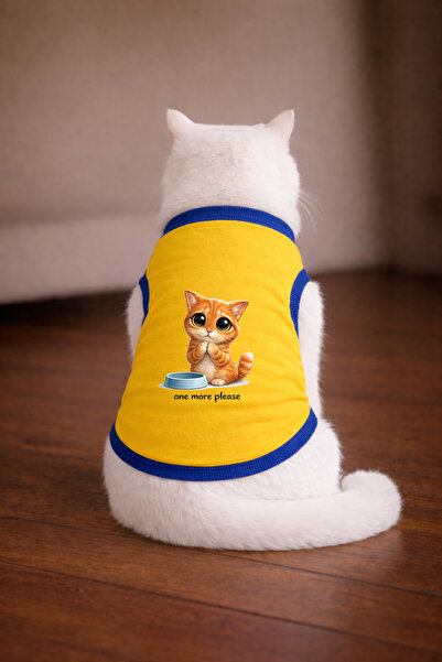 petite pati تيشيرت أصفر مطبوع عليه قطة من Onemore مقاس L (100% قطن ممشط)