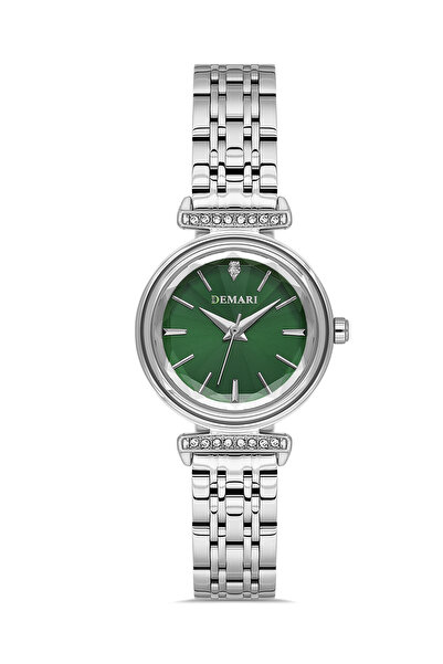 DEMARİ Women's Wristwatch Quartz Silver Steel Band Stone Detailed Silver Dial...