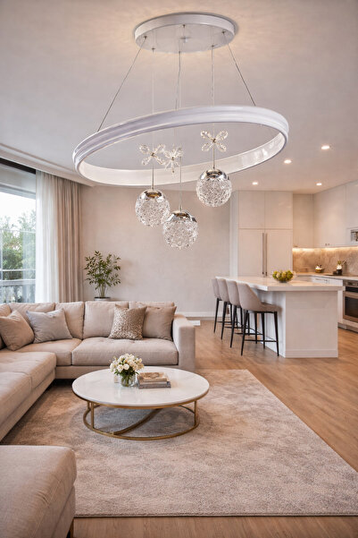 TREND KAFKAS çift kanal beyaz kristal kelebekli şeker toplu LED avize