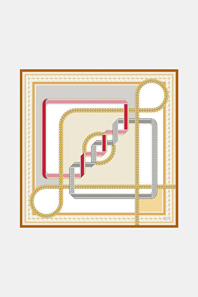 Vakko EKRU GEOMETRİK DESENLİ TWİLL EŞARP